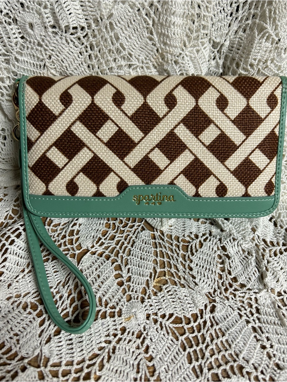 Spartina 449 Brown & Mint Woven Signature Wristlet